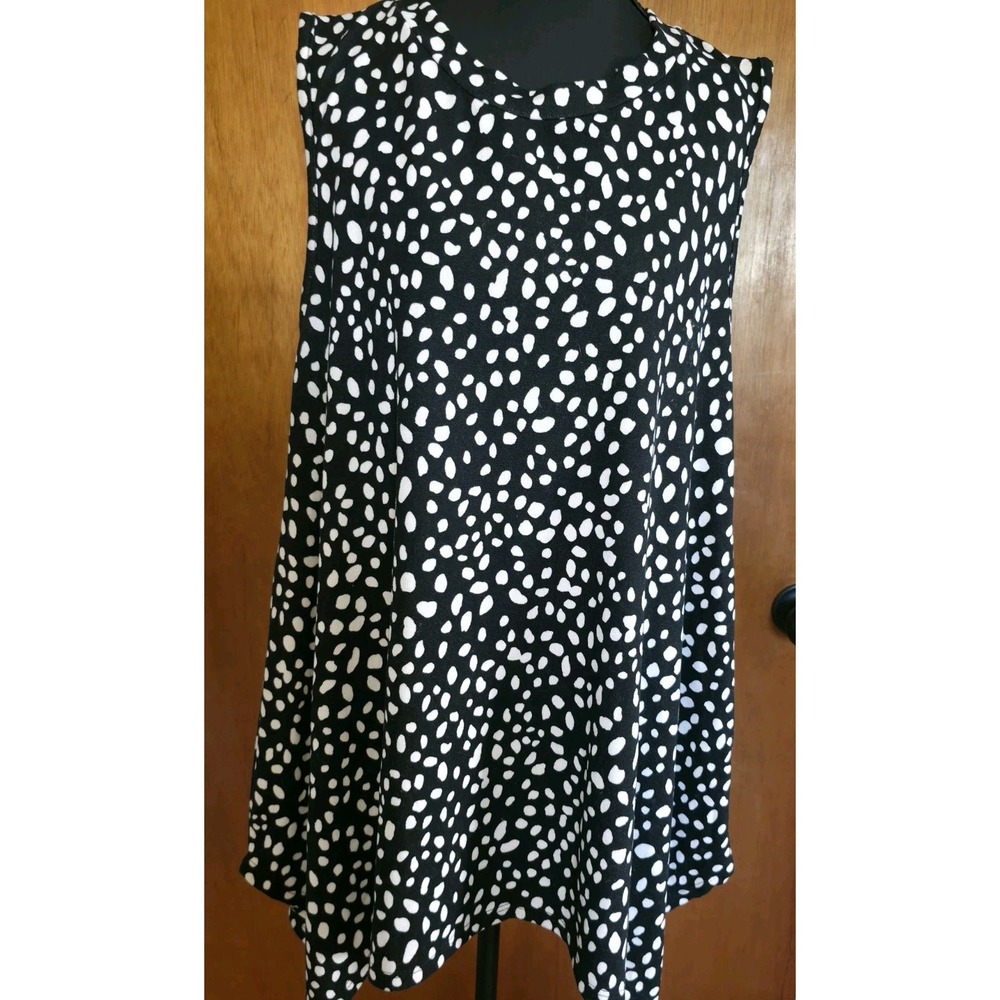 Cream n Sugar Sleeveless Swing Black White Dalmatian Polka Dot Tunic Top Large